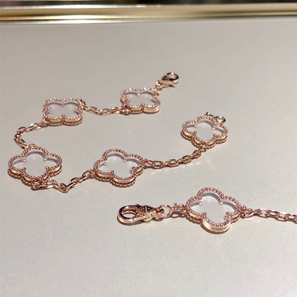 [⭐Renara]CLOVER 5 MOTIF ROCK CRYSTAL BRACELET