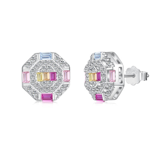 [Lucky Jewelry]Ornate Colorful Octagon Shape Daily Earrings