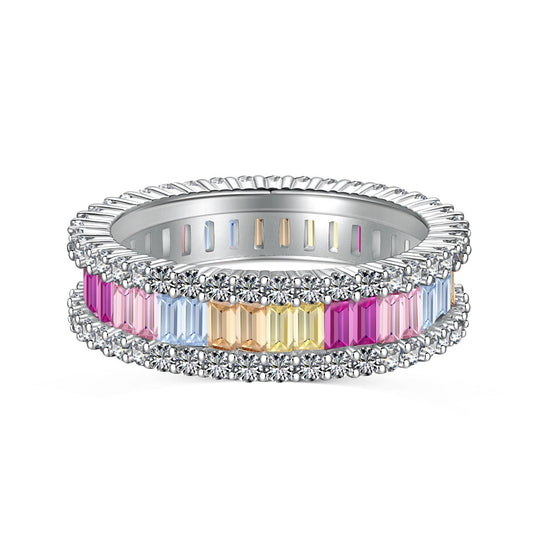 [Lucky Jewelry]Dainty Kaleidoscopic Emerald Cut Daily Ring