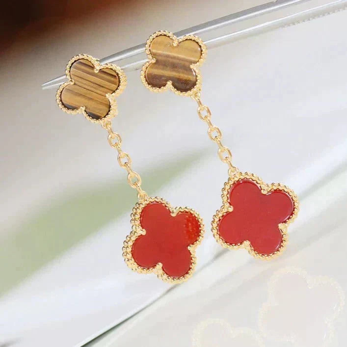 [⭐Renara]CLOVER  2 MOTIF  TIGER EYE CARNELIAN EARRINGS
