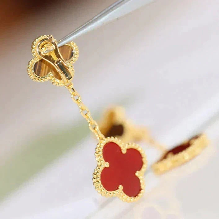 [⭐Renara]CLOVER  2 MOTIF  TIGER EYE CARNELIAN EARRINGS