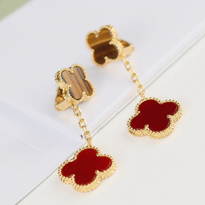 [⭐Renara]CLOVER  2 MOTIF  TIGER EYE CARNELIAN EARRINGS