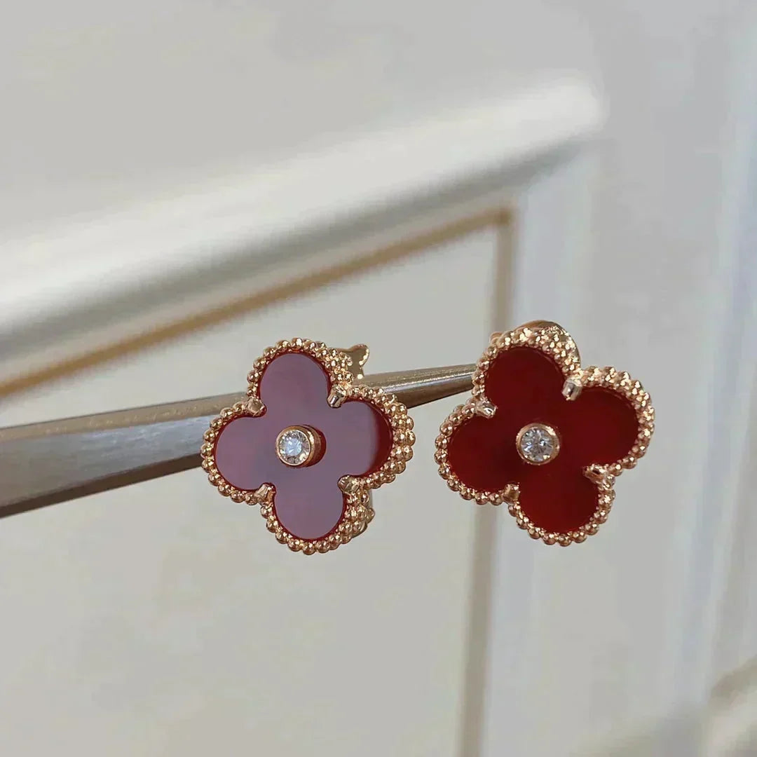 [⭐Renara]CLOVER MEDIUM 1 MOTIFS CARNELIAN  DIAMOND earrings