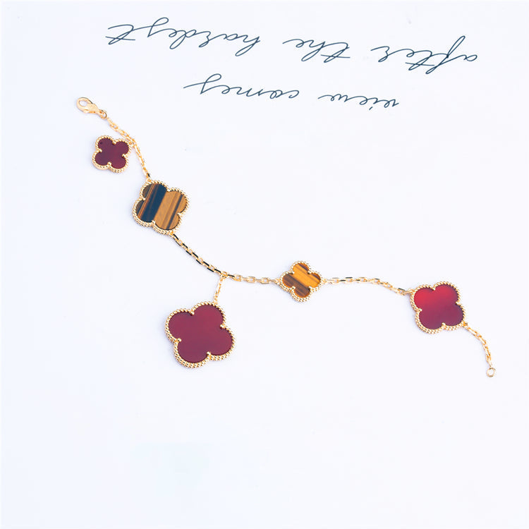[⭐Renara]CLOVER BRACELET 5 MOTIFS CARNELIAN TIGER EYE