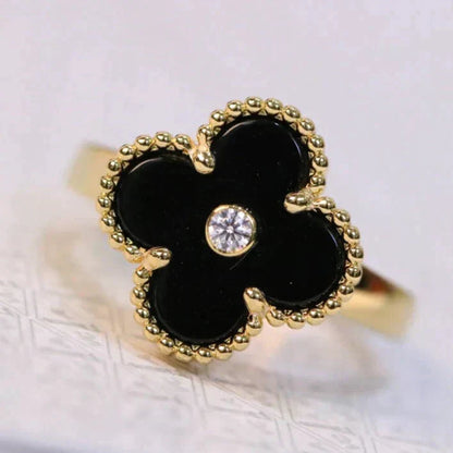 [⭐Renara]CLOVER ONYX RING GOLD DIAMOND