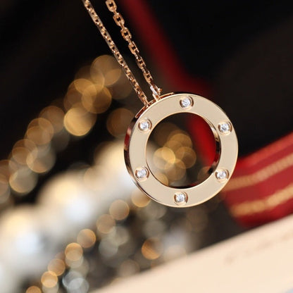 [⭐Renara]LOVE NECKLACE 16MM 6 DIAMONDS PINK GOLD