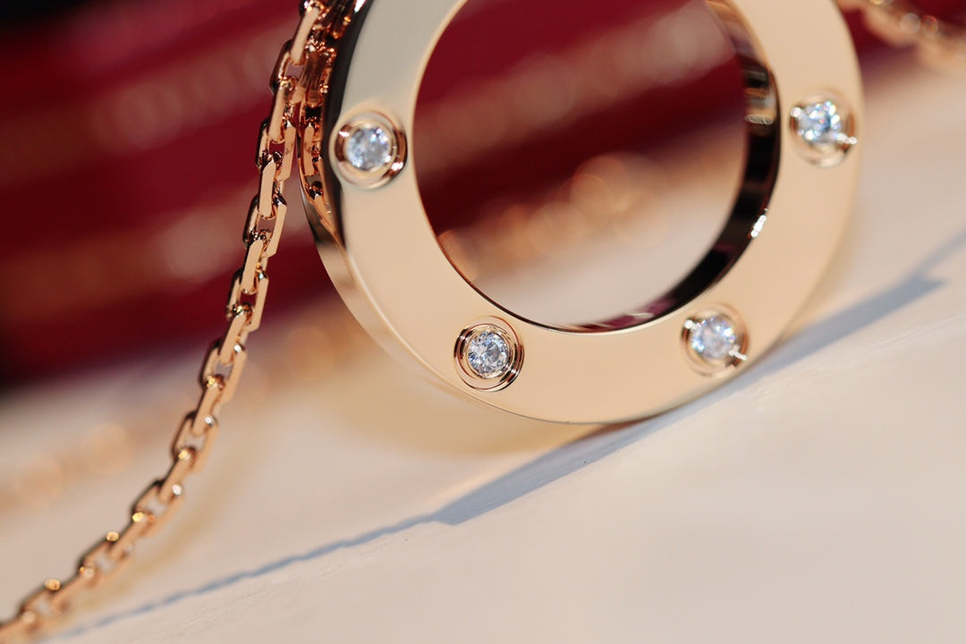 [⭐Renara]LOVE NECKLACE 16MM 6 DIAMONDS PINK GOLD