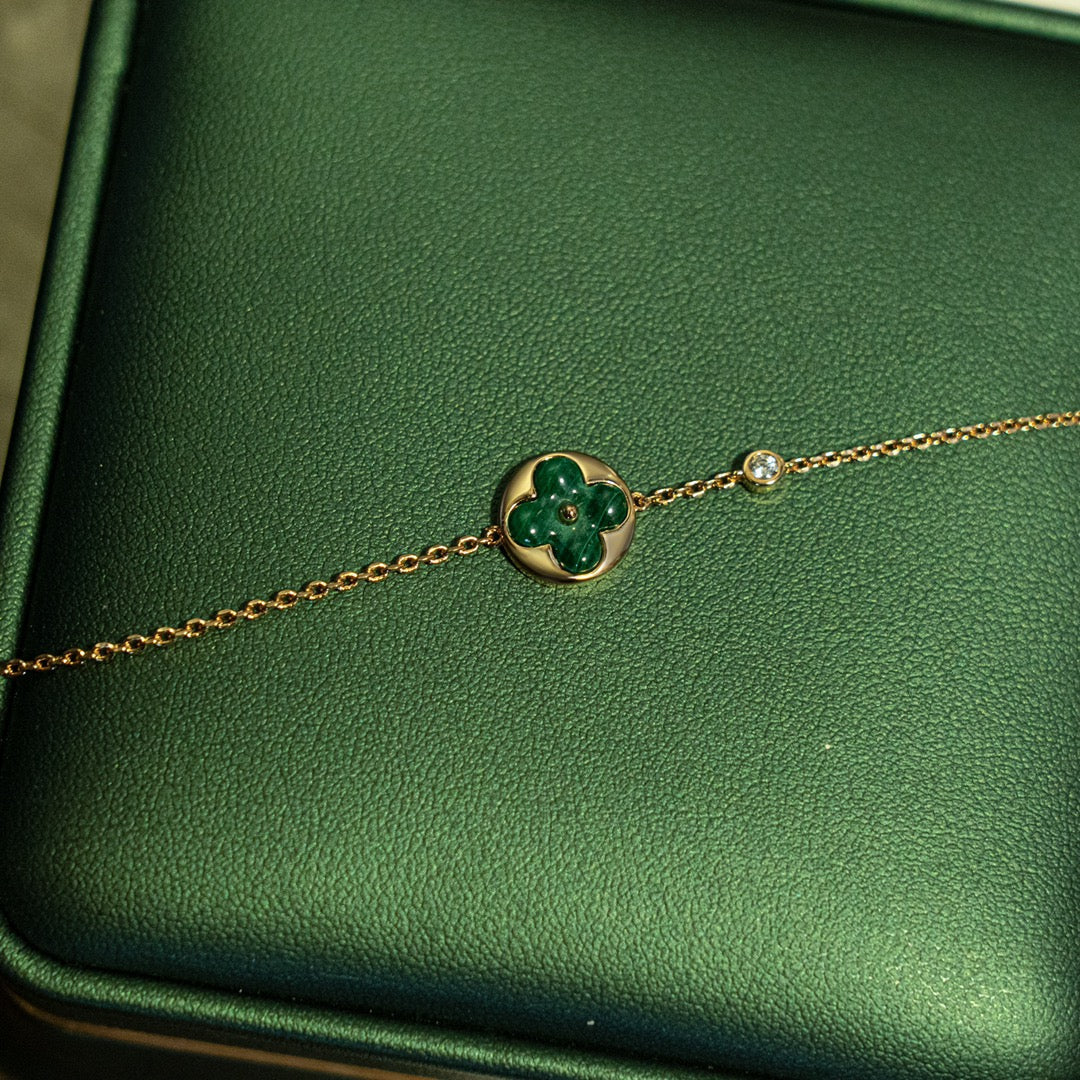 [⭐Renara]SUN MALACHITE 1 DIAMOND PINK GOLD BRACELET