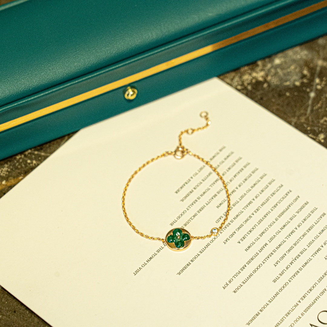 [⭐Renara]SUN MALACHITE 1 DIAMOND PINK GOLD BRACELET