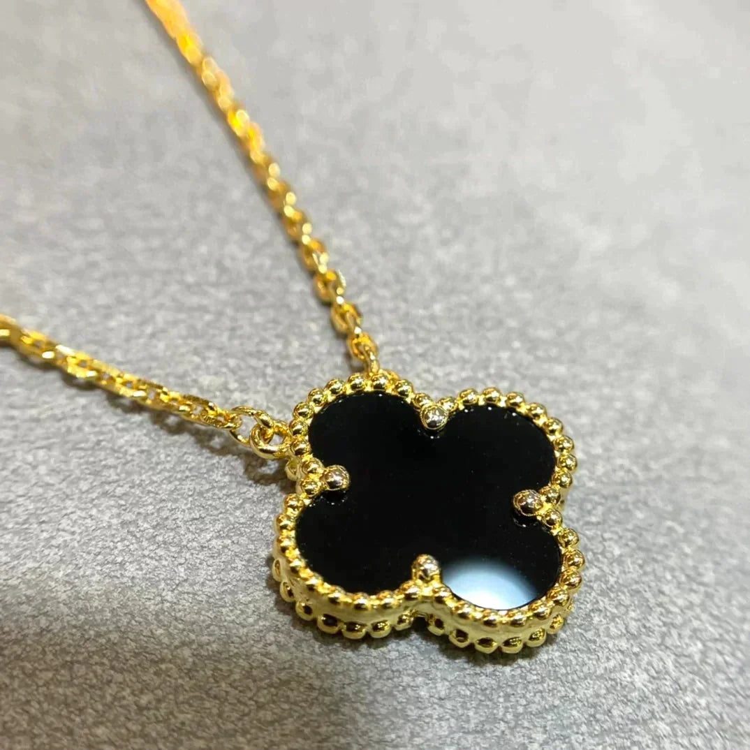 [⭐Renara]CLOVER 15MM BLACK ONYX SINGLE FLOWER NECKLACE