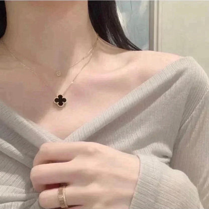 [⭐Renara]CLOVER 15MM BLACK ONYX SINGLE FLOWER NECKLACE