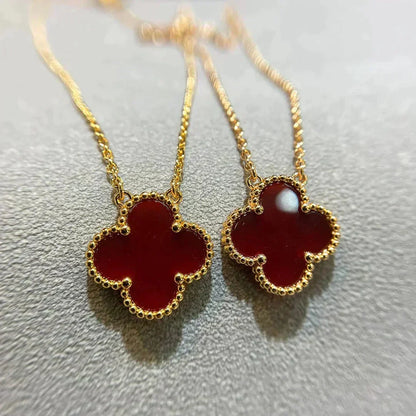 [⭐Renara]CLOVER 15MM CARNELIAN SINGLE FLOWER NECKLACE