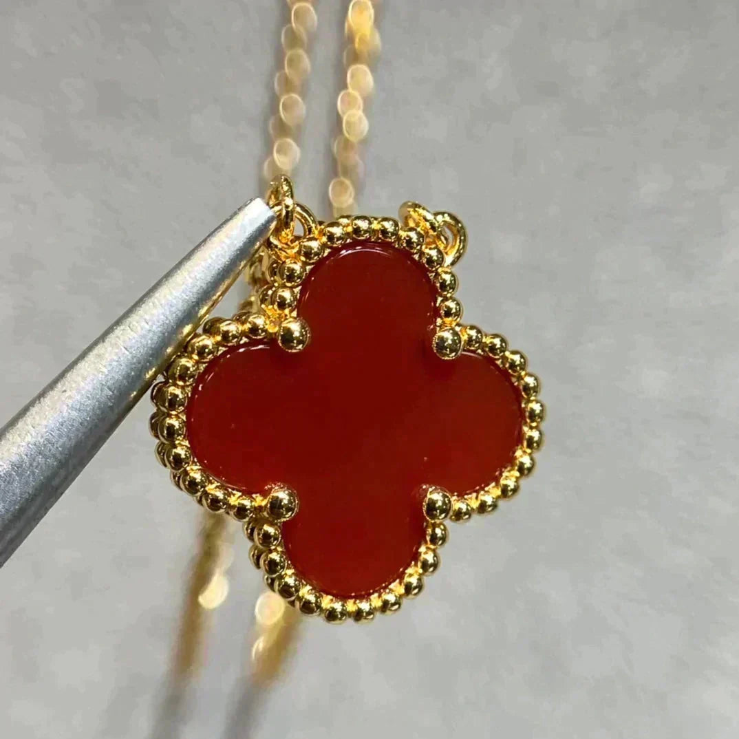 [⭐Renara]CLOVER 15MM CARNELIAN SINGLE FLOWER NECKLACE