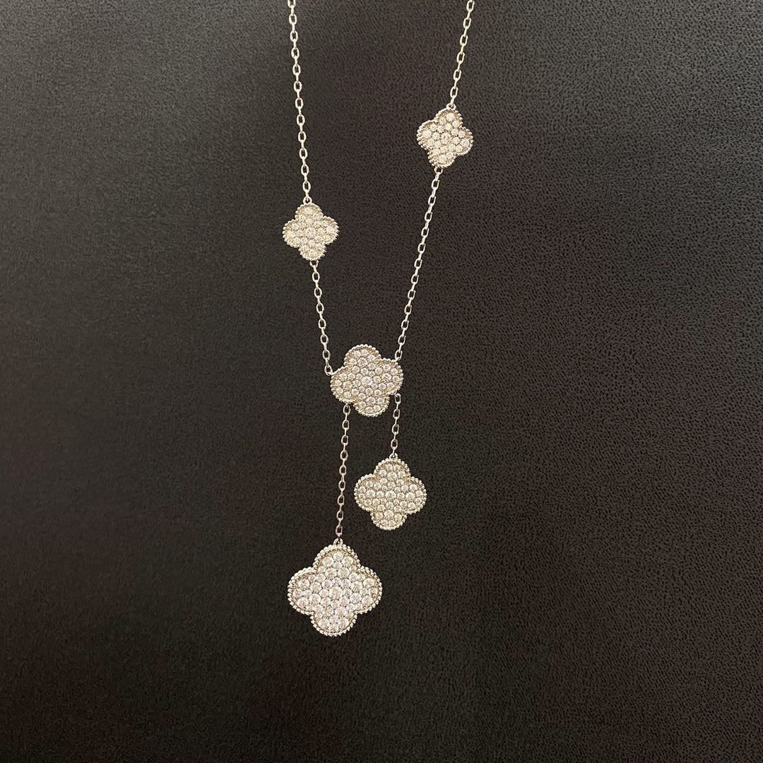[⭐Renara]CLOVER 5 MOTIFS SILVER DIAMONDS NECKLACE