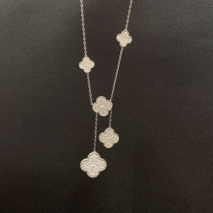 [⭐Renara]CLOVER 5 MOTIFS SILVER DIAMONDS NECKLACE
