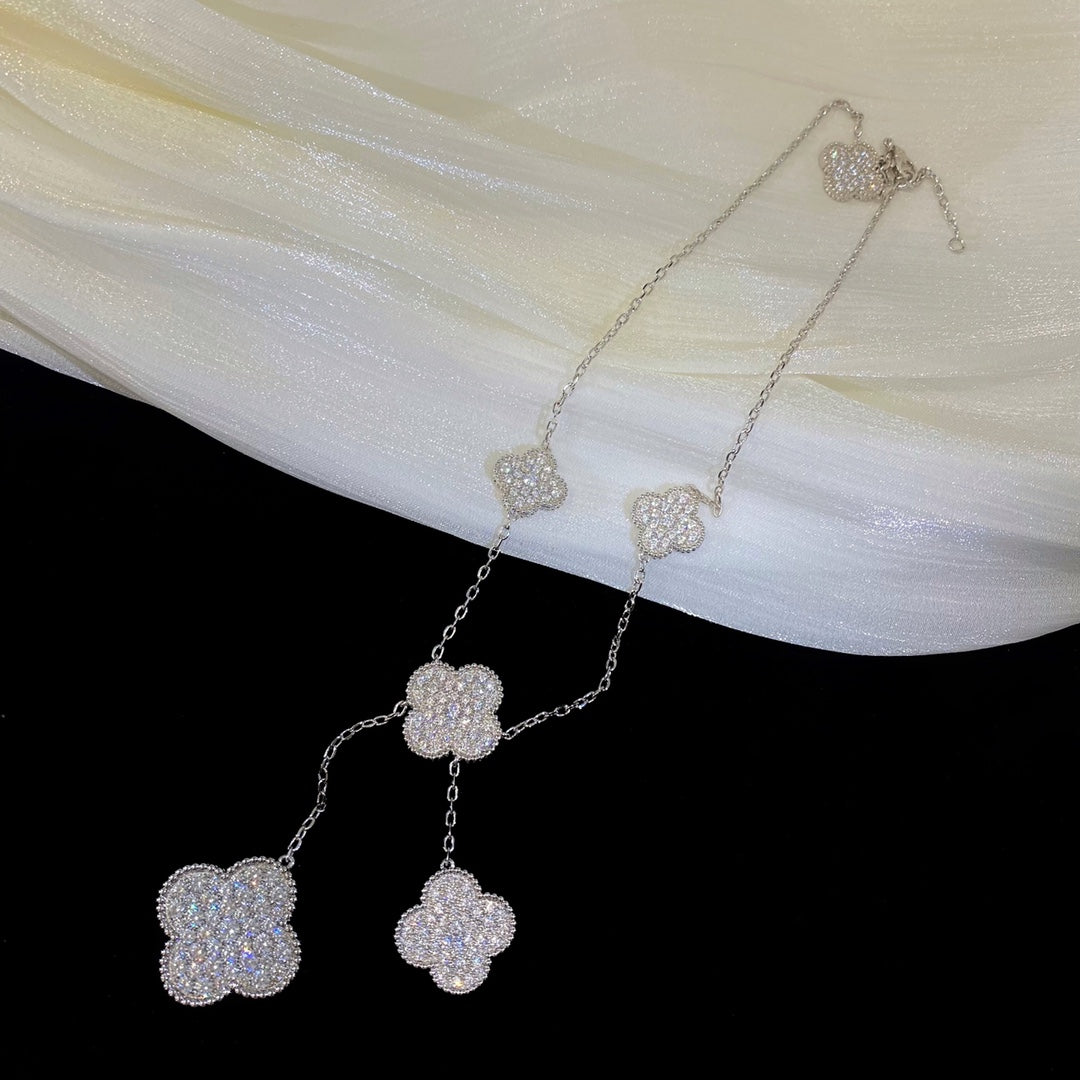 [⭐Renara]CLOVER 5 MOTIFS SILVER DIAMONDS NECKLACE