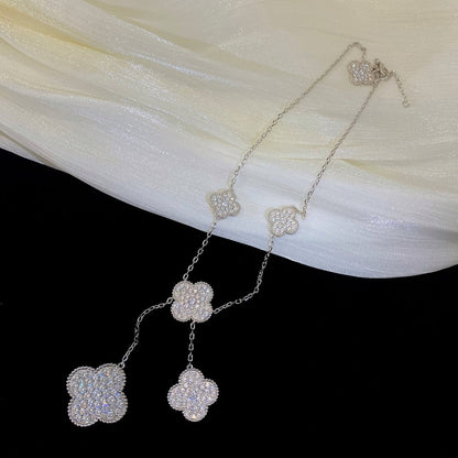 [⭐Renara]CLOVER 5 MOTIFS SILVER DIAMONDS NECKLACE