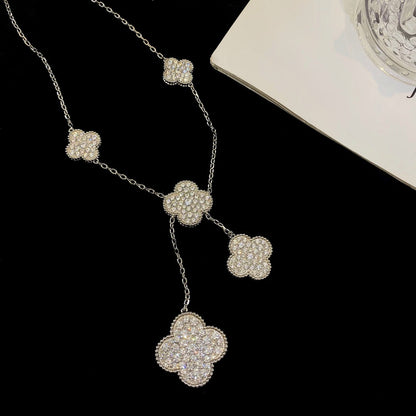 [⭐Renara]CLOVER 5 MOTIFS SILVER DIAMONDS NECKLACE