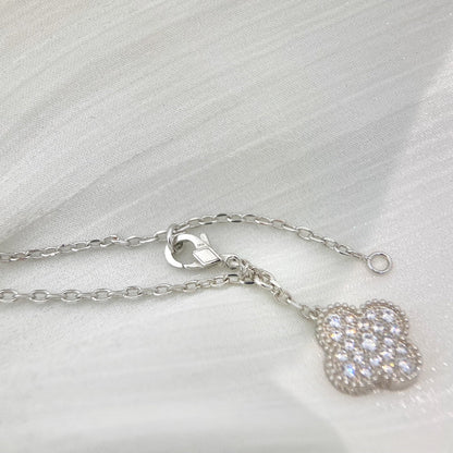 [⭐Renara]CLOVER 5 MOTIFS SILVER DIAMONDS NECKLACE
