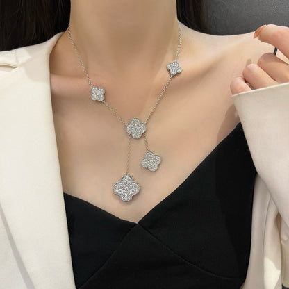 [⭐Renara]CLOVER 5 MOTIFS SILVER DIAMONDS NECKLACE