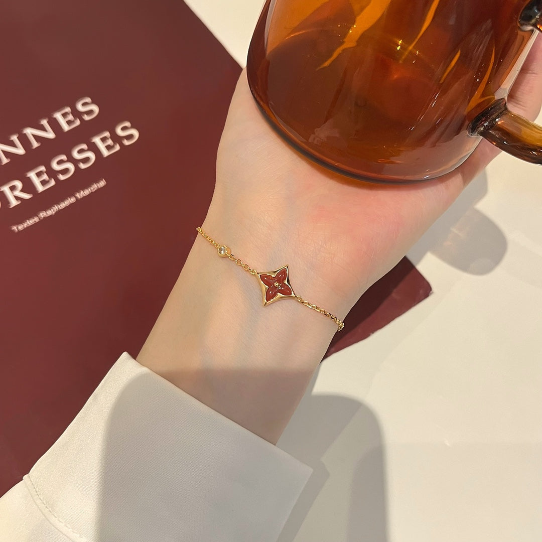 [⭐Renara]COLOR STAR CARNELIAN PINK GOLD DIAMOND BRACELET