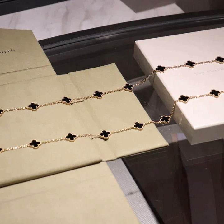 [⭐Renara]CLOVER 20 MOTIFS ONYX NECKLACE