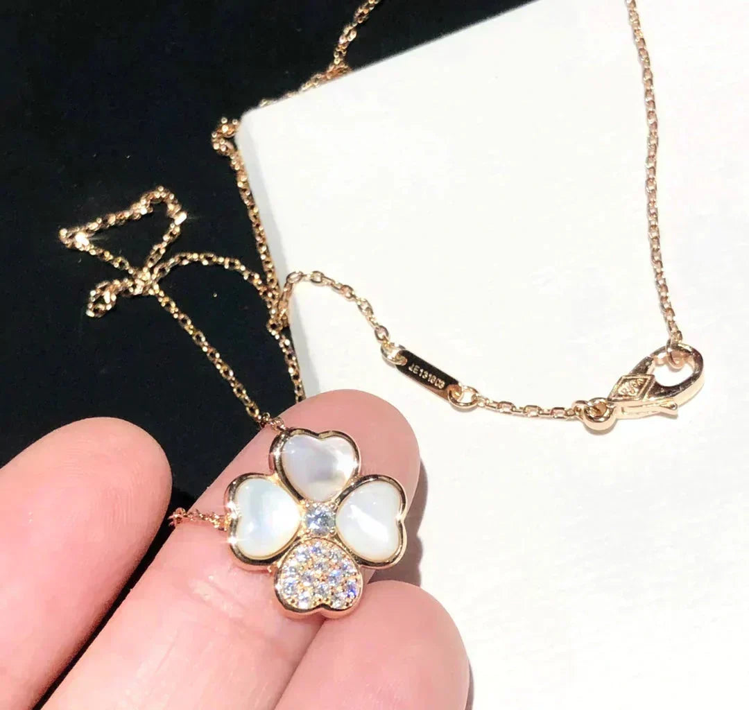 [⭐Renara]CLOVER MOP DIAMOND ROSE GOLD NECKLACE