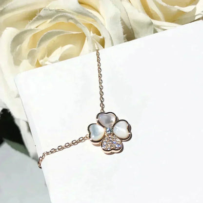 [⭐Renara]CLOVER MOP DIAMOND ROSE GOLD NECKLACE