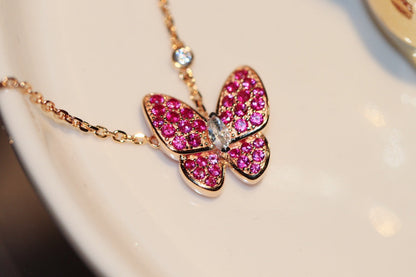 [⭐Renara]BUTTERFLY RED DIAMOND ROSE GOLD NECKLACE