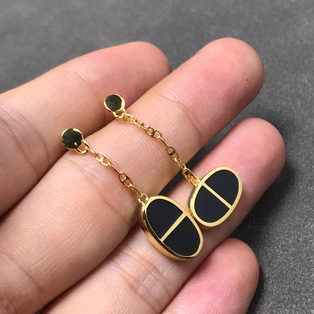 [⭐Renara]CHAINE VERSO BLACK CERAMIC SILVER EARRINGS