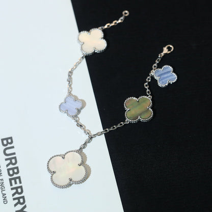 [⭐Renara]CLOVER BRACELET 5 MOTIFS MOP CHALCEDONY SILVER
