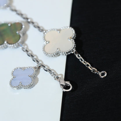 [⭐Renara]CLOVER BRACELET 5 MOTIFS MOP CHALCEDONY SILVER