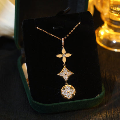 [⭐Renara]STAR AND SUN DIAMOND PINK GOLD NECKLACE