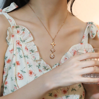 [⭐Renara]STAR AND SUN DIAMOND PINK GOLD NECKLACE