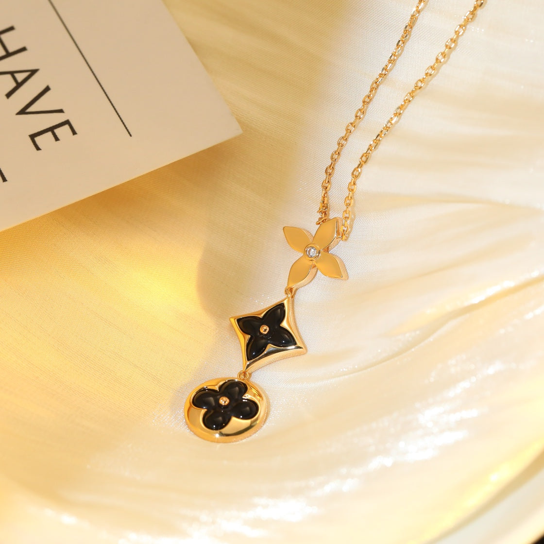 [⭐Renara]STAR AND SUN ONYX PINK GOLD NECKLACE