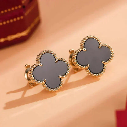 [⭐Renara]CLOVER MEDIUM 1 MOTIFS  ONYX STUD EARRINGS