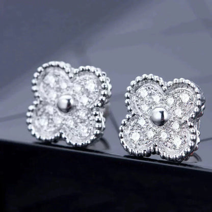 [⭐Renara]CLOVER 1 MOTIFS DIAMOND STUD EARRINGS SILVER