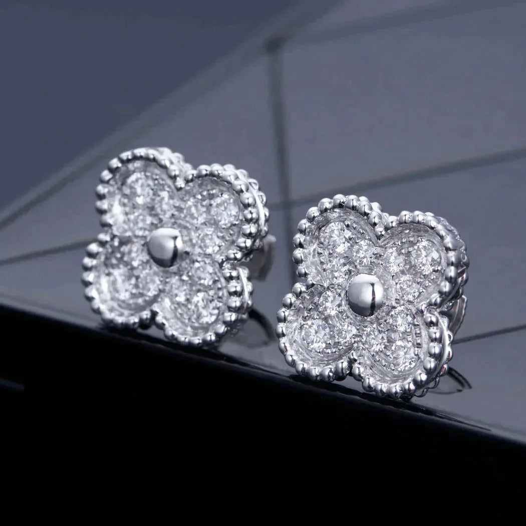 [⭐Renara]CLOVER 1 MOTIFS DIAMOND STUD EARRINGS SILVER