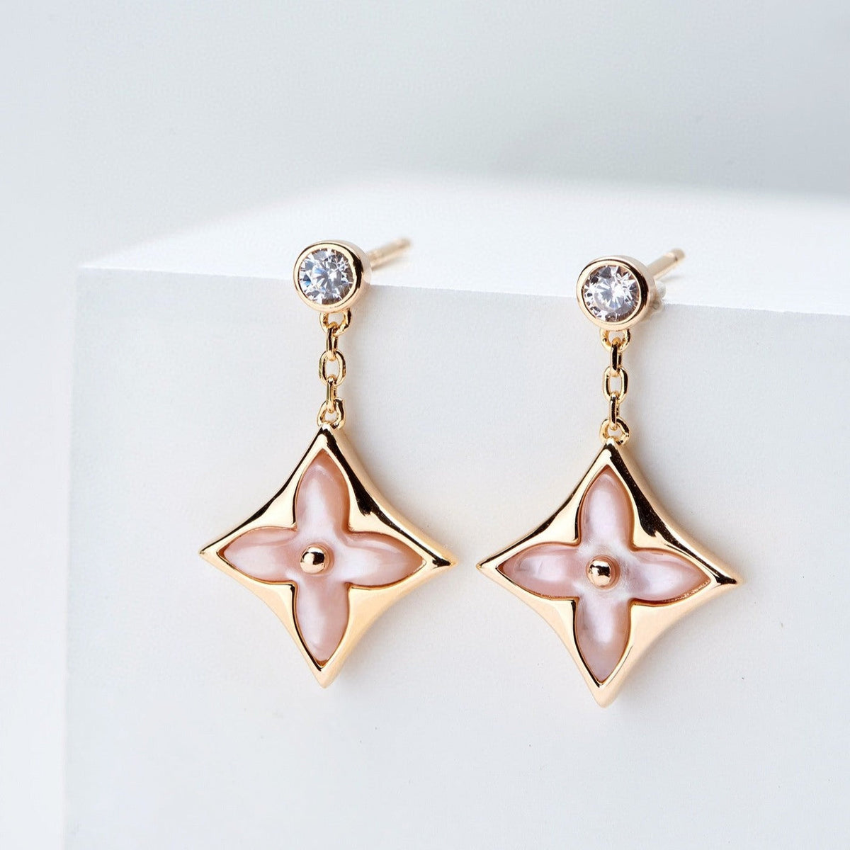 [⭐Renara]DOUBLE STAR PINK GOLD MOP DROP EARRINGS