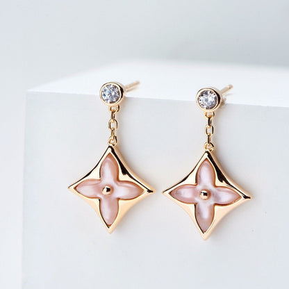 [⭐Renara]DOUBLE STAR PINK GOLD MOP DROP EARRINGS