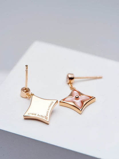 [⭐Renara]DOUBLE STAR PINK GOLD MOP DROP EARRINGS