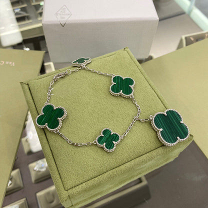 [⭐Renara]CLOVER 5 MOTIFS SIVLER MALACHITE BRACELET