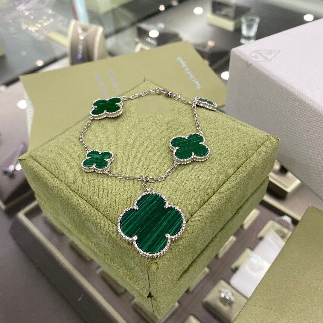 [⭐Renara]CLOVER 5 MOTIFS SIVLER MALACHITE BRACELET