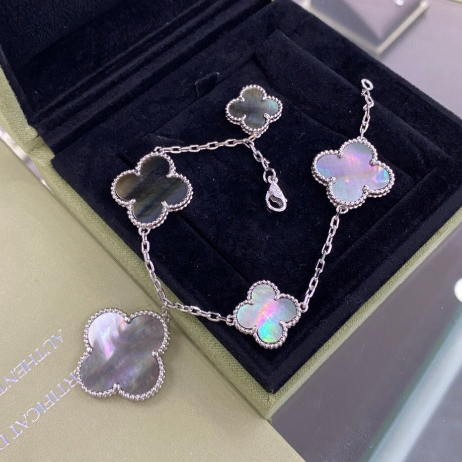 [⭐Renara]CLOVER 5 MOTIFS SIVLER DARK MOP BRACELET