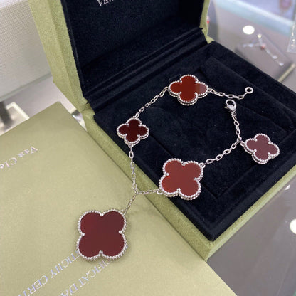 [⭐Renara]CLOVER 5 MOTIFS SIVLER CARNELIAN BRACELET