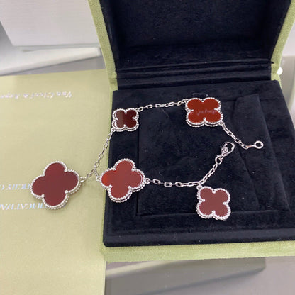 [⭐Renara]CLOVER 5 MOTIFS SIVLER CARNELIAN BRACELET