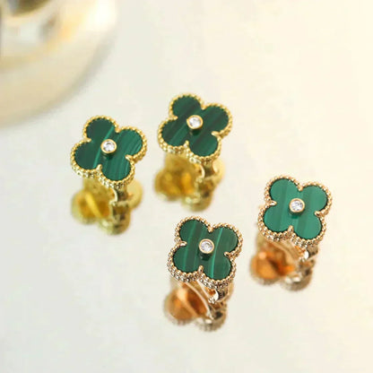 [⭐Renara]CLOVER MEDIUM 1 MOTIFS MALACHITE DIAMOND EARRINGS
