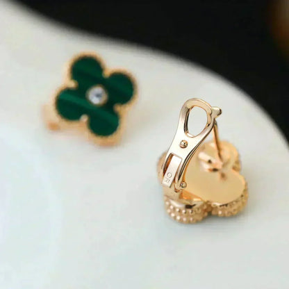 [⭐Renara]CLOVER MEDIUM 1 MOTIFS MALACHITE DIAMOND EARRINGS