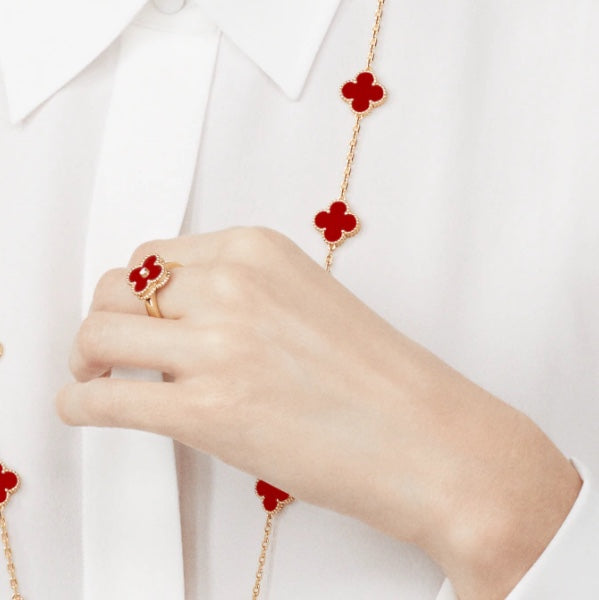 [⭐Renara]CLOVER CARNELIAN RING ROSE GOLD DIAMOND