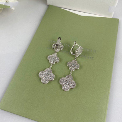 [⭐Renara]CLOVER 3 MOTIF DIAMOND SILVER DROP EARRINGS